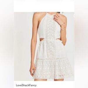 LoveShack Fancy Kesia Lace Cutout Mini Dress